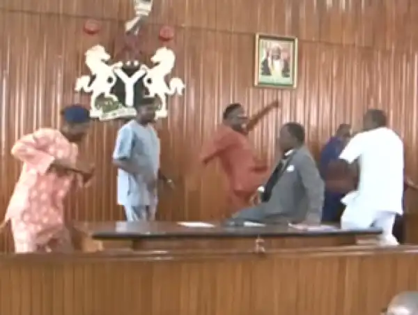 Watch As House Of Assembly Members Exchange Blows & Kick Themselves As Speaker Was Impeached (Video)